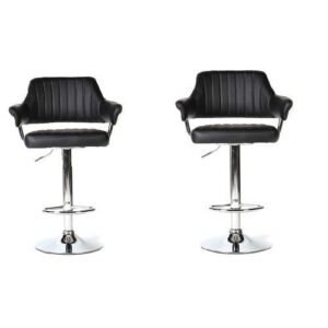 Padded  Swivel 360? Chrome Comfort Bar Stool (Set Of 2)- Black