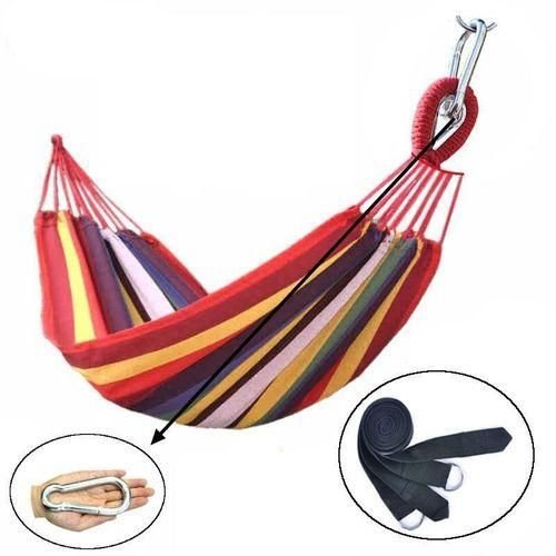 Single Metal Buckle Thick Canvas Hammock Swing Suitable For Outdoor Camping Hostel Send Professional Straps Rainbow Widening