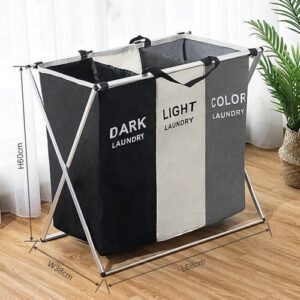 Laundry Hamper Foldable Basket 1/2/3 Section Portable.