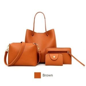 Fashion 4 In 1 Women Bag Handbag Female Crossbody Bag Shoulder Bag Wallet-Brown