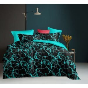 Bedsheet & Duvet With 4 Pillow Cases - Turquoise/Black