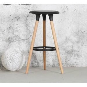 High Bar Stool With Beechwood Legs - Black