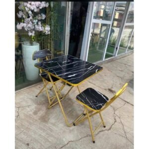 BLACK FAUX MARBLE FOLDABLE TABLE & CHAIR SET