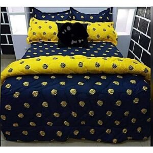 Blue And Yellow Duvet, Bedsheet And 4 Pillow Cases