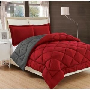 Quality Duvet, Bedsheet With Pillow Cases- Red/Ash
