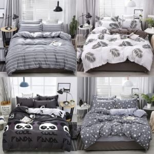 4 PCS/Set Bedding Set Happy Family Pattern Duvet Cover Flat Sheet Pillowcase Set 1.5M