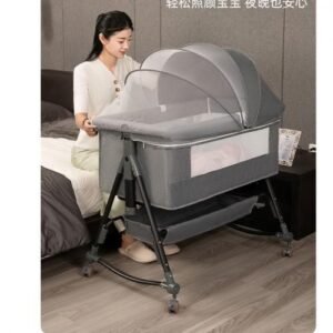 3 In 1 Bedside Crib/Baby Bed/Net/Storage/Wheel/Rocker/Foam