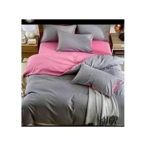 Double Ply Duvet, Bedsheet With 4 Pillow Cases-Pink/Ash