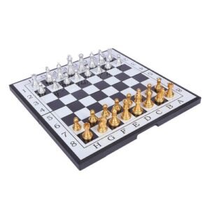 Chess Backgammon Set Metal Chessboard Gold Silver Foldable Magnetic Pocket Chess Echecs Voyage High-Quality Kids Chess Portable