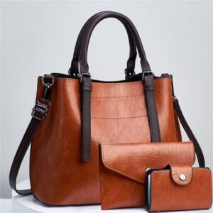 3pc Contrast Leather Hand Executives/Cooperate Bag-BROWN