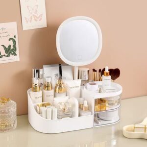 Large Desktop Skin Care Product Drawer Rack With Mirror