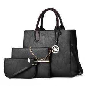 Woman 3in1 New Crossbody Tote Handbag Set - Black