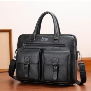 Leather 15 Inches Laptop Bag For Men  Briefcase Handbag Black