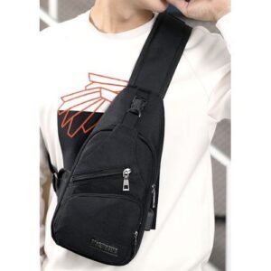 HIFINIT Casual Sports Chest Bag Outdoor Travel Crossbody Bag With USB Port Bag - BlackI