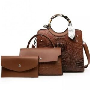 3 In 1 High Quality Leather Office Ladies Handbag Brown
