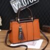 Woman Square Solid Tassel Large Messenger Handbag - Brown