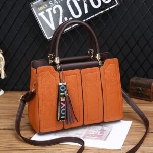 Woman Square Solid Tassel Large Messenger Handbag - Brown