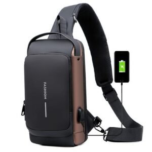 Unisex Sling Crossbody Shoulder Messenger Bag - Black/Brown