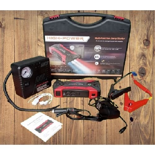 Multifunction Jump Starter Power Kit With Tyre Inflator Air Pump Fills Tires,99800mAh 12V Capacity. Jump Start Up To 5.0L Diesel Vehicle And 6.0L Vehicle Jeep ,SUV And Cars ,Pump Car & Truck Tyre And Charge Any Type Of Phones (with 4 USB For Charging)