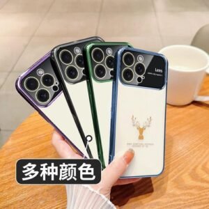 Applicable to Apple 15 Electroplated Large Window Moose Head Phone Case Iphone14 Transparent Tpu13 Drop-Resistant 2 Protective Case