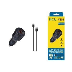 Iyou Car Charger Fast 2.1A Dual Output +Cable 1m