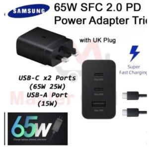 Samsung Original 65 Watts Charger Trio 3 USB Port Adapter With Type C To Type C Cable Charging Samsung Galaxy & Redmi Phones