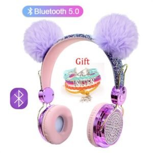 Bling Diamond Cute Wireless Headphone With Mic Girl Kid Glitter Earphone
