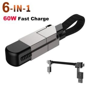 6 in 1 Multi Fast Charging Cable Keychain PD for Apple iPhone Lightning 27W Andriod TYPE-C 60W QC 18W Fast Charging Data Cable