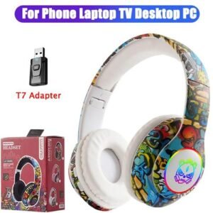 Kids Graffiti Bluetooth 5.1 Headphones Wireless Noise Canceling Dj Headset For Pc Tv Ps4/ps5 Gamers Support Tf With Mic