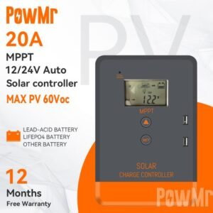 PowMr 20A MPPT Solar Charger Controller 12V 24V 60Vdc