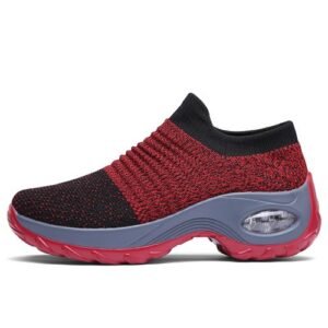 (red)Women Orthopedic Sneakers Shoes Breathable Height-increasing Slip-on Female Sock Women's Sports Shoes Bottom Platform Footwear OLD