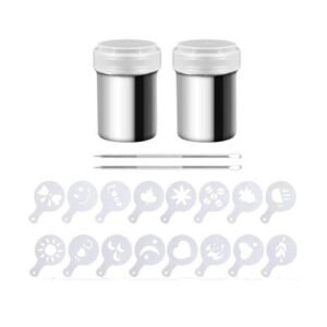 2 Pcs Cocoa Shaker,Coffee Powder Shaker 16 Pcs Coffee Cappuccino Stencils & Barista Pen For Cappuccino Powder Sugar,Etc