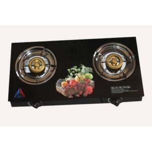 2 Burner Glass Lid Table Top Gas Cooker - Black