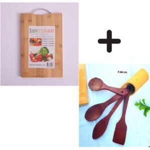 Large Chopping Board & Wooden Cooking Spoons Set