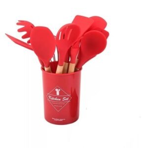12PCS Silicon Non-Stick Cooking Spoon Set- Red
