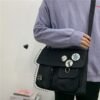 (Black)Female Canvas Handbags Shoulder Bag Male Women Messenger Crossbody Bags Student Large Capaci