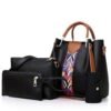 4pcs Ladies Handbags Women Shoulder Tote Bags Set PU LeatherBlack