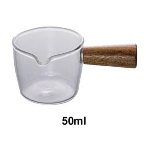 50/100ML Heat-resistant Gl Coffee Measuring Cup Double Mouth Gl Milk Jug With Wooden Handle Gl Scale Measure Mugs