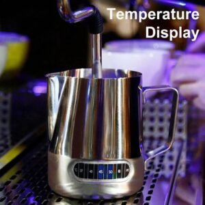 20oz Milk Frothing Pitcher 600ML Temperature Display Stainless Steel Milk Frother Pitcher Jug Cup for Latte Art Barista