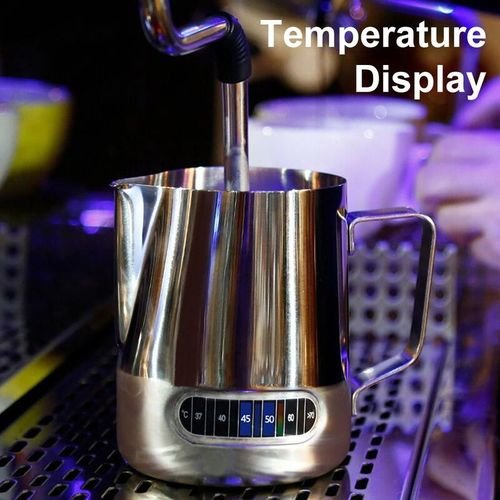 20oz Milk Frothing Pitcher 600ML Temperature Display Stainless Steel Milk Frother Pitcher Jug Cup for Latte Art Barista