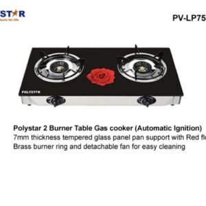 Polystar 2 Burner Table Gas Cooker Tempered Glass Auto Ignition.