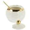 Ceramic Sugar Bowl Lid Sugar Salt Container Decorative Porcelain Condiment Jar Home Kitchen Accessories Golden White 320Ml