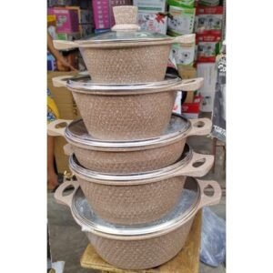 5 Set Diecast Non-Stick Pots-Granite Effect BRW