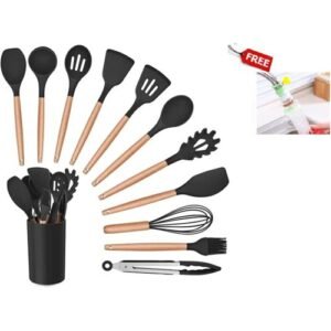 12 Pcs Wooden Handle Silicone Cooking Spoon + Free Water Tap