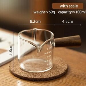 Japanese Mini Gl Milk Cup With Wood Handle  Milk Frothing Jugs Coffee Sugar Milk Pot Pointed Mouth Kitchen Coffee Supplies