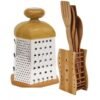 5 Set Of Kitchen Wooden Spoons + Grater With Wooden Handle Combo