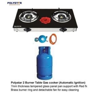 Polystar 2 Burner Table Gas Cooker Glass +12.5KG Cylinder Complete