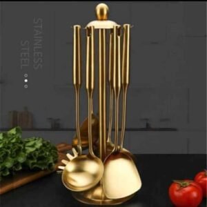 Golden 6 Pcs Kitchen Cooking Utensils With Stand Holder