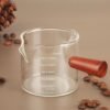 40/75/150ml Wood Handle Gl Espresso Measuring Cup Double/Single Mouth Milk Jug Coffee Supplies Clear Kitchen Measure Mug