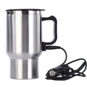12V 500ML Car Electric Kettle Car Heating Cup Stainless Steel Thermos Heating Water Bottle Car Kettle Thermos for Water Tea Milk-Silver
